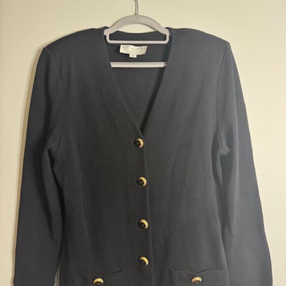 St. John By Marie Gray Long Black Button From Cardigan Sweater Gold Buttons - Picture 4 of 7